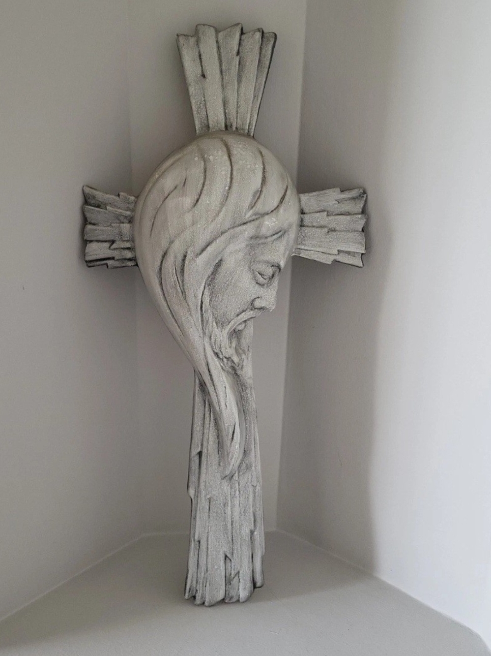 Vintage SK Products Sorrowful Face of Christ 18” Chalkware Cross Wall Plaque